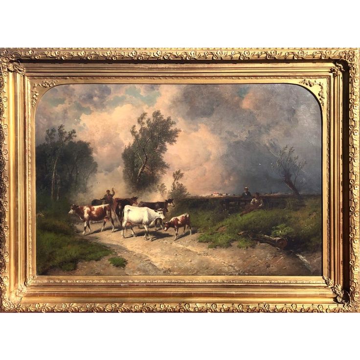 Large 19th Century Antique Bucolic Landscape Painting